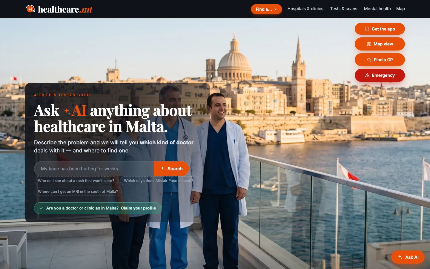 healthcare.mt homepage, as it appears on the live site
